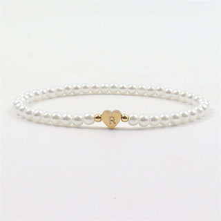 Damen Perlenarmband mit Buchstaben – Herz Anhänger in Gold Optik