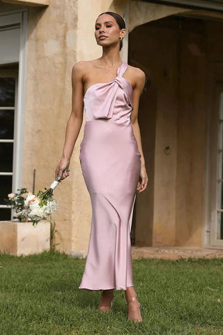 Damen Ein-Schulter-Hochzeitsgastkleid | Rückenfrei