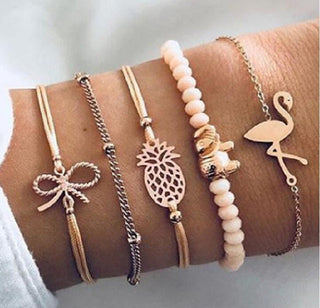 Damen Armband Set Boho Stil – Mit Perlen und Anhängern