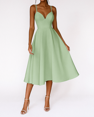 Damen Hochzeitsgäste kleid mit V-Ausschnitt und A-Linie | Doppelte Träger