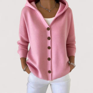 Damen Lässig Geknöpft Strickjacke | mit Kapuze