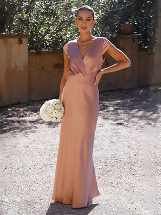 Hochzeitsgastkleid für Damen mit V-Ausschnitt | Kurze Ärmel