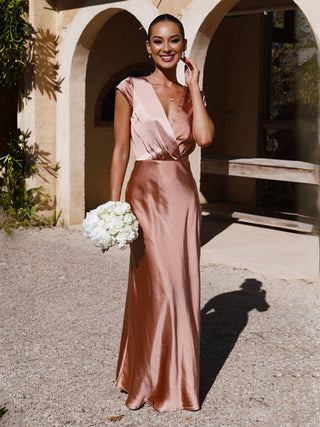 Hochzeitsgastkleid für Damen mit V-Ausschnitt | Kurze Ärmel