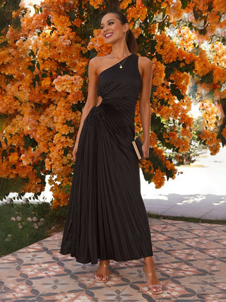 Langes Plissiertes Hochzeitsgastkleid für Damen | Maxi