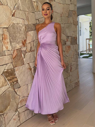 Langes Plissiertes Hochzeitsgastkleid für Damen | Maxi