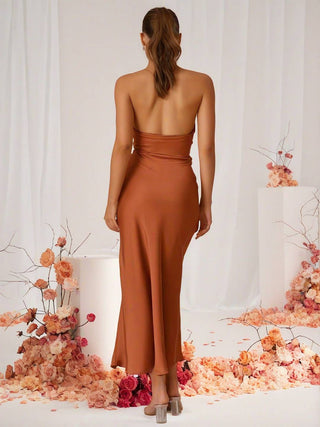 Damen-Hochzeitsgastkleid mit Neckholder | Hohem Schlitz