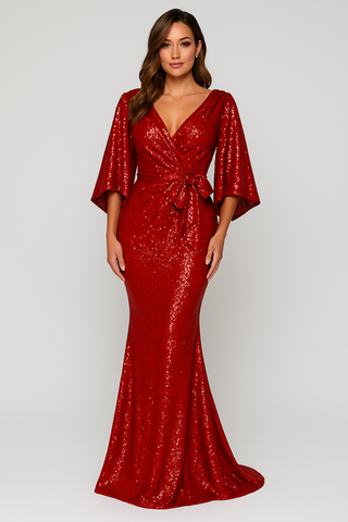 Silvesterkleid für Damen mit tiefem V-Ausschnitt | Pailletten