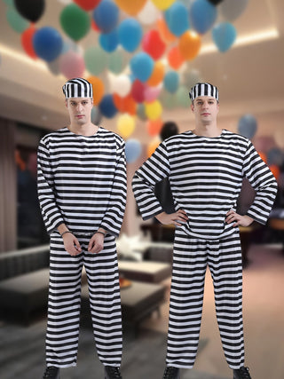 Herren Gestreiftes Gefangenen-Halloween Kostüm