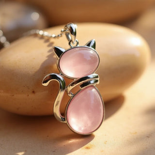 Damen Halskette mit Katzenanhänger – Silberfarbene Kette