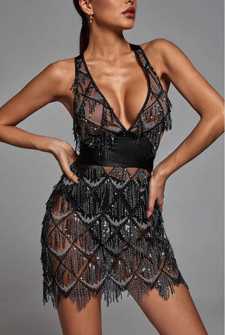 Damen-Mini-Kleid mit Pailletten für Silvester | Fransen