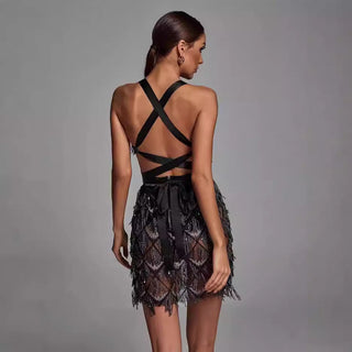 Damen-Mini-Kleid mit Pailletten für Silvester | Fransen