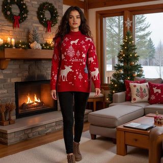 Damen Winter Weihnachtspullover | Rollkragen