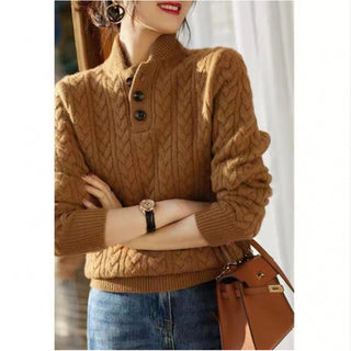 Damen-Zopfstrickpullover mit Knopfleiste | Strukturiert