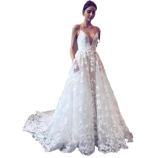 Hochzeitsgastkleid für Damen mit tiefem V-Ausschnitt | A-Linie