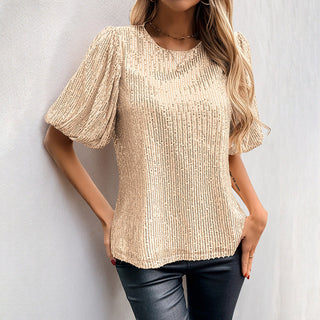 Damen-Silvester-Oberteil mit Pailletten | Glockenärmel