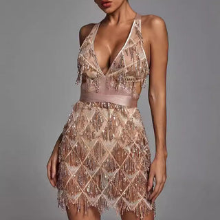 Damen-Mini-Kleid mit Pailletten für Silvester | Fransen