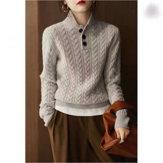 Damen-Zopfstrickpullover mit Knopfleiste | Strukturiert