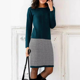 Zweifarbiges Damen-Strickkleid | Rundhalsausschnitt