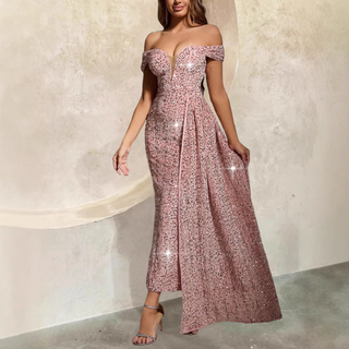 Schulterfrei-Maxikleid für Damen für Silvester | Pailletten