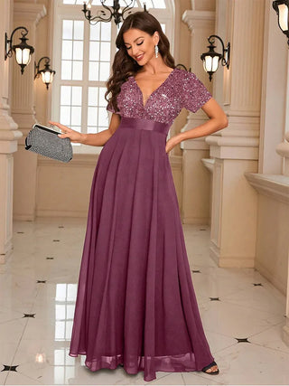 Damen V-Ausschnitt Abendkleid | Lang