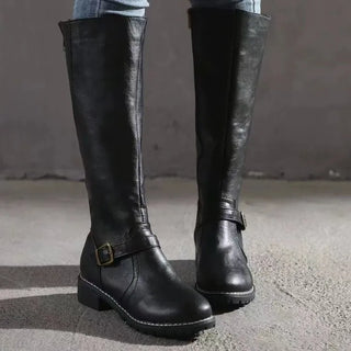 Klassische Damen-Kniehoch Stiefel | mit Schnallendetail