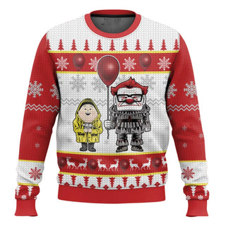 Unisex Weihnachtspullover mit Horror-Clown-Druck | Rundhalsausschnitt