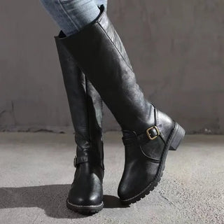 Klassische Damen-Kniehoch Stiefel | mit Schnallendetail