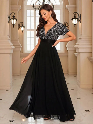 Damen V-Ausschnitt Abendkleid | Lang