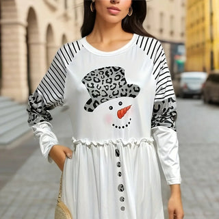 Damen Mini Kleid | mit Schneemann- und Leopardenmuster