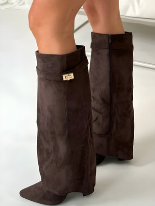 Modische Kniehohe Damenstiefel | Spitz Zulaufend