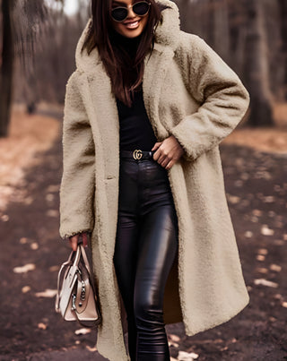 Langer Damenmantel mit Kapuze | Warme