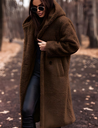 Langer Damenmantel mit Kapuze | Warme