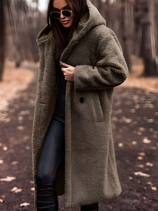 Langer Damenmantel mit Kapuze | Warme