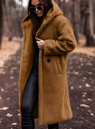 Langer Damenmantel mit Kapuze | Warme