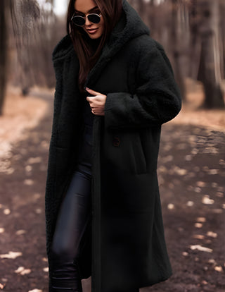 Langer Damenmantel mit Kapuze | Warme