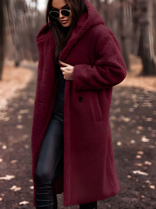 Langer Damenmantel mit Kapuze | Warme