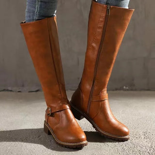 Klassische Damen-Kniehoch Stiefel | mit Schnallendetail