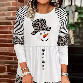 Damen Mini Kleid | mit Schneemann- und Leopardenmuster