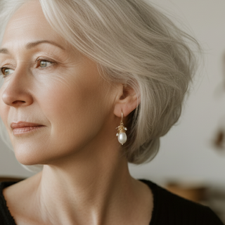 Goldene Perlen Ohrringe für Damen – Elegante Hängende Ohrringe mit Weißer Perle