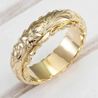 Damenring Goldfarben – Breiter Ring mit Floraler und Klassischem Design