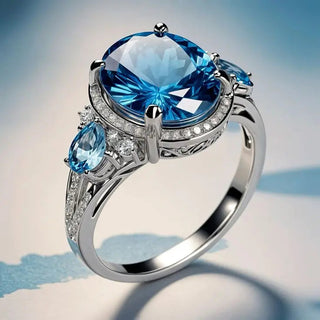 Ring – Damen Zirkonia Ring mit Blauem Stein in Silberoptik und Klassischem Design