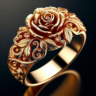 Ring Damen – Goldfarbener mit Rosenmotiv und Floralen Details