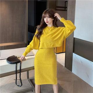 Damen Texturiertes Strickkleid Set | Zweiteiler