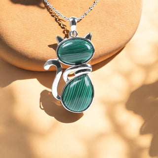 Damen Halskette mit Katzenanhänger – Silberfarbene Kette